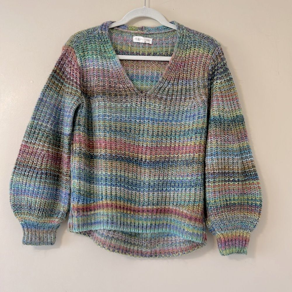 Lou & Grey | Colorful Rainbow Stripe Sweater Semi Crop Balloon Sleeve XS (6/8) - Picture 5 of 13